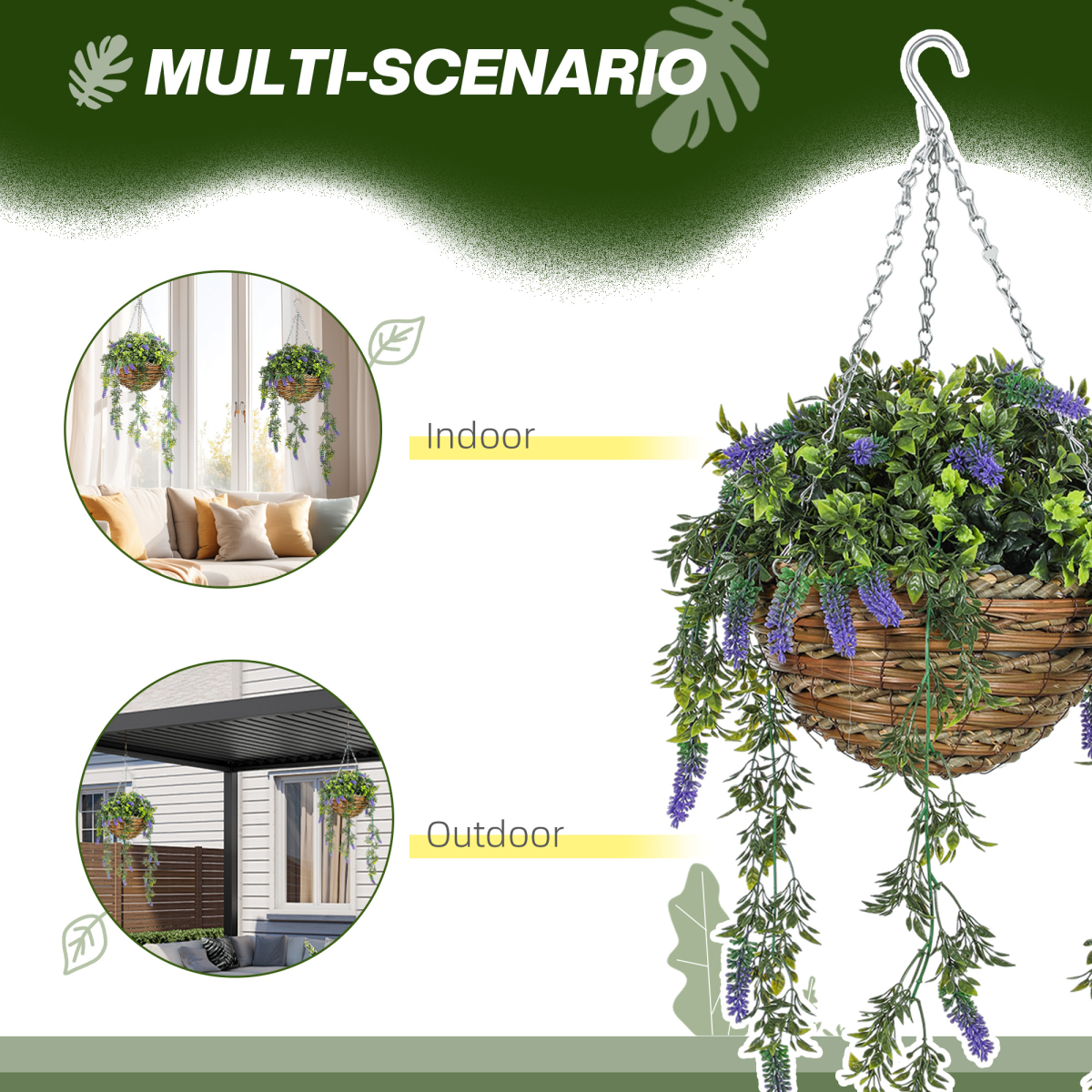 HOMCOM Set of 2 Artificial Plants, Lavender Flowers in Basket, Purple