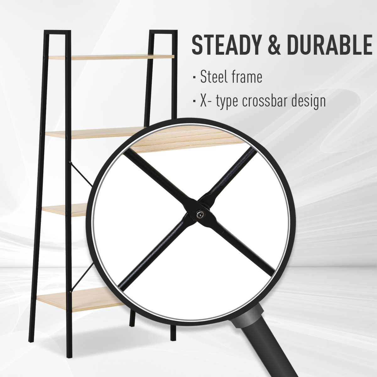 4-Tier Minimalistic Ladder Shelf Unit Steel Frame Home Display Storage