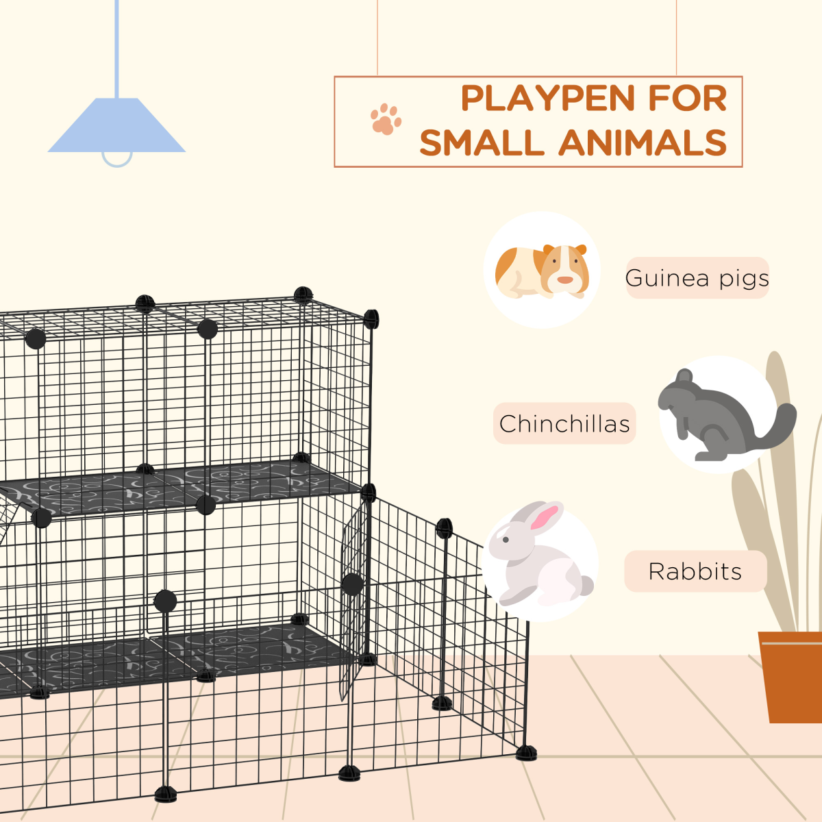 Pet Playpen DIY Small Animal Cage for Rabbit Ferret Chinchilla Guinea Pig Black