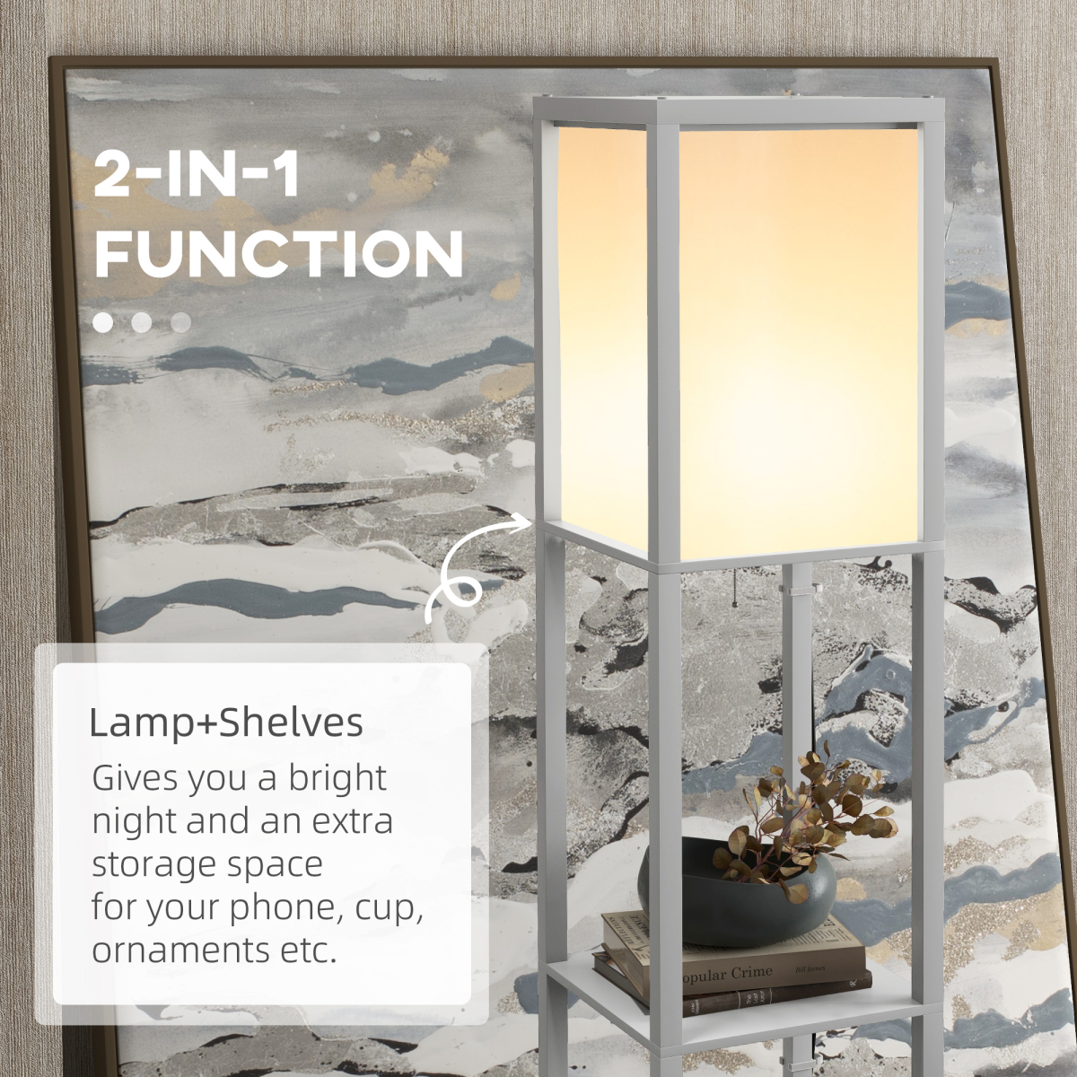 HOMCOM Shelf Floor Lamp with Dual Light, for Living Room, Bedroom