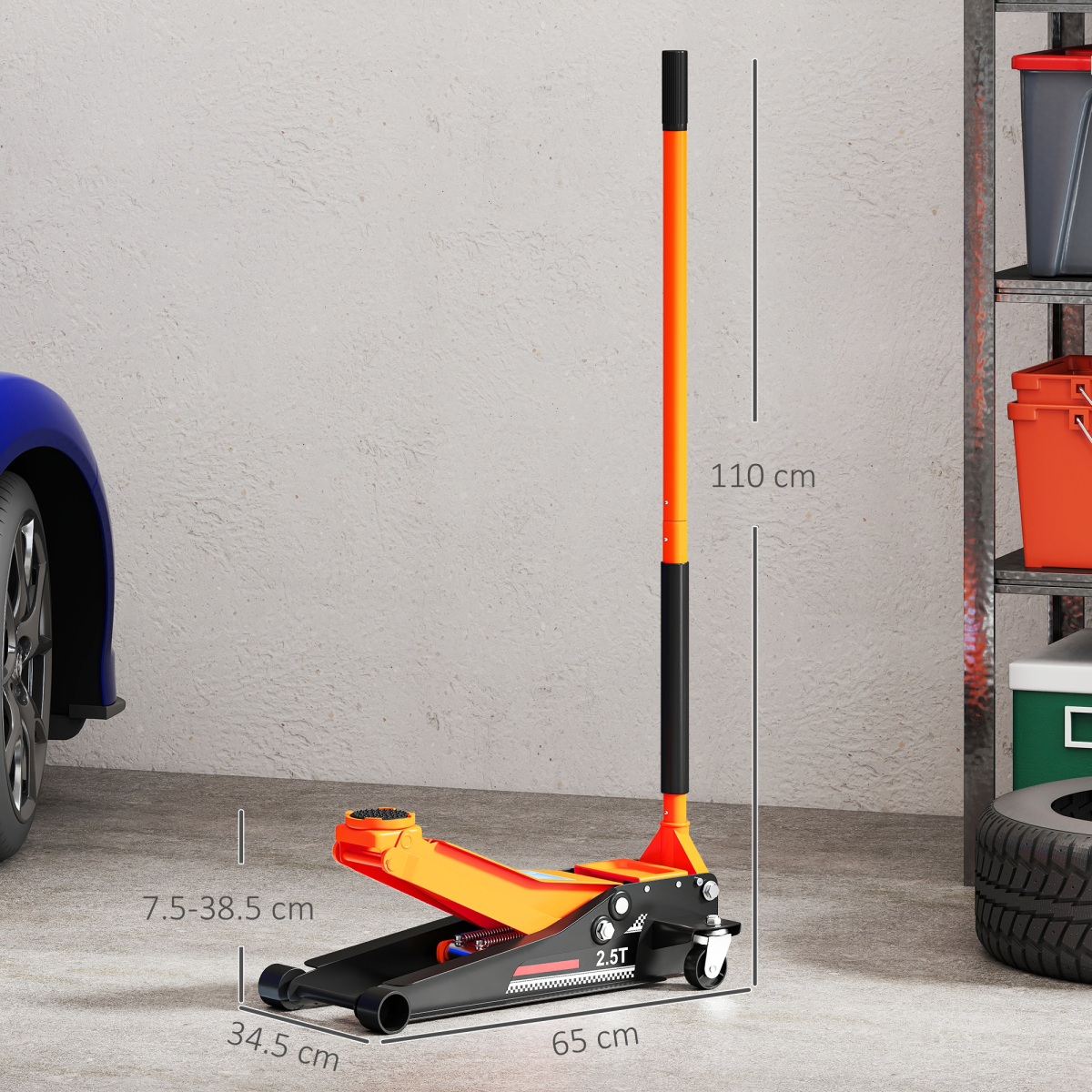 HOMCOM 2.5 Ton Low Profile Floor Jack, 7.5-47 cm Hydraulic Car Trolley Jack