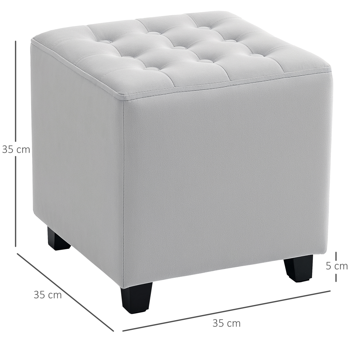 HOMCOM Square Footstool Small Ottoman w/ Wood Legs for Bedroom Light Grey