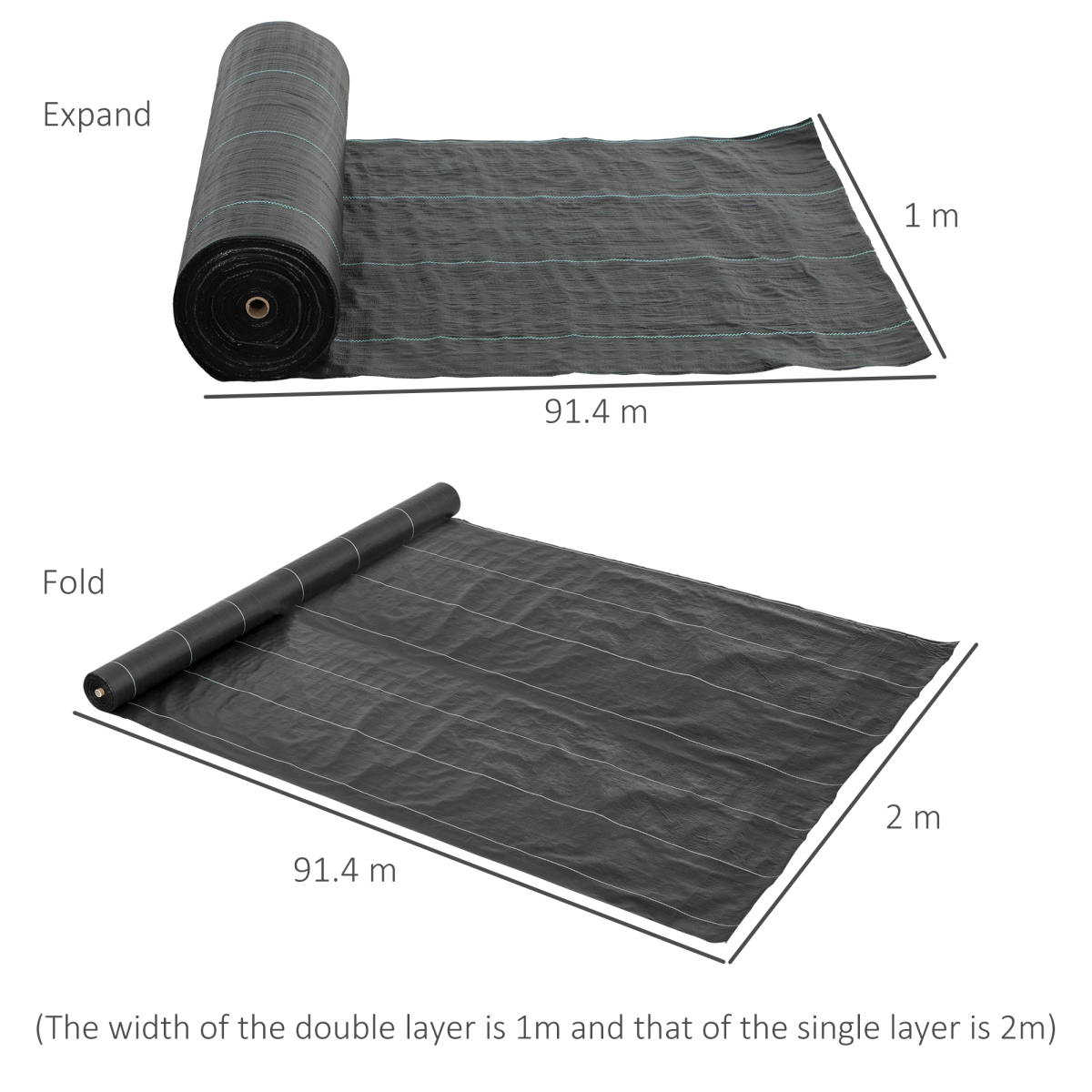 Outsunny 2m x 90m Weed Control Membrane, Heavy Duty Weed Barrier Fabric