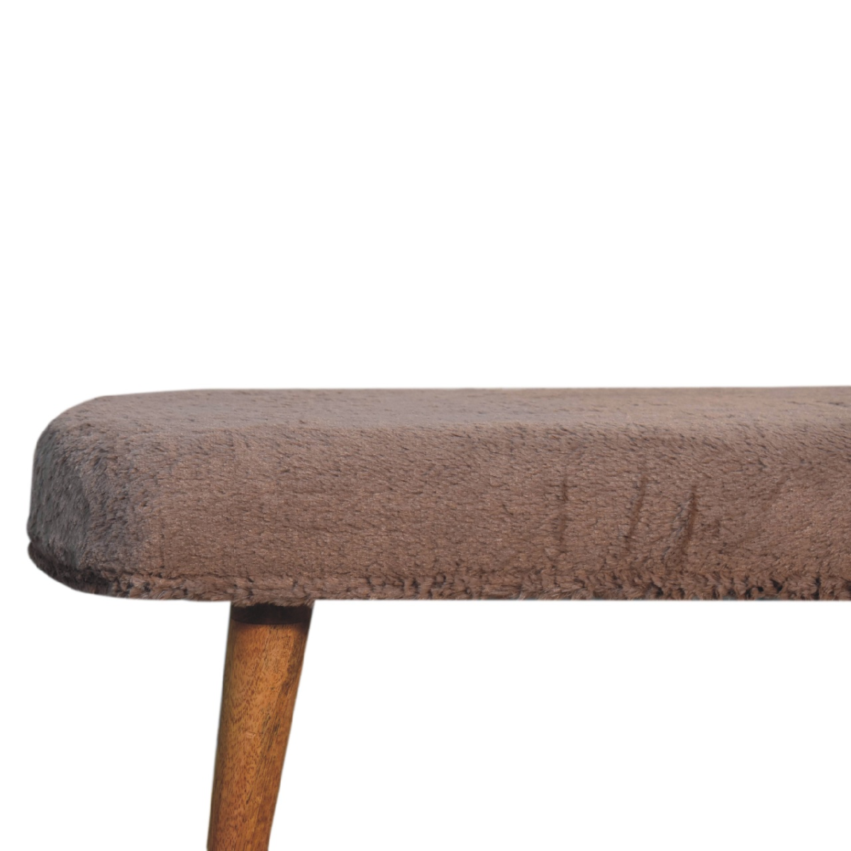 Artisan Furniture Solid Wood Mocha Faux Fur Fabric Bench