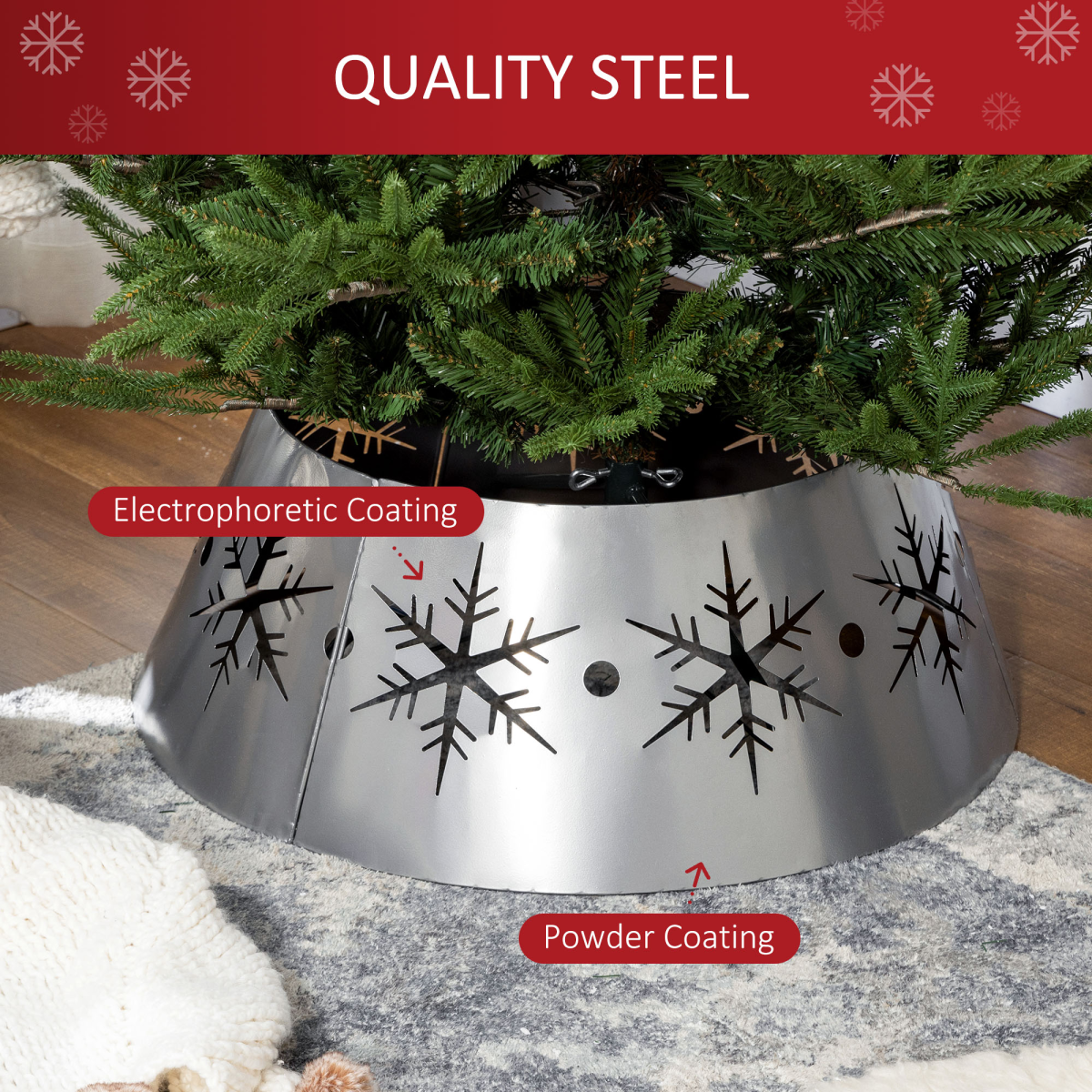 HOMCOM Christmas Tree Base Cover with Hollow Snowflake Patterns Xmas Decoration