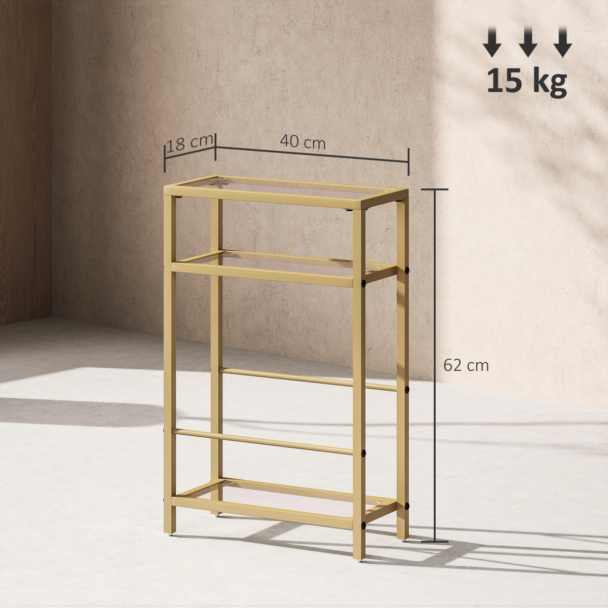 HOMCOM Slim Side Table, End Table with Tempered Glass Tabletop, Gold