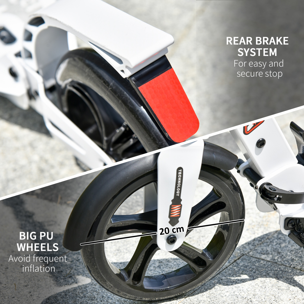 Kick Scooter Folding 2 Big Wheels Adjustable  Adult Teens For 14 White HOMCOM