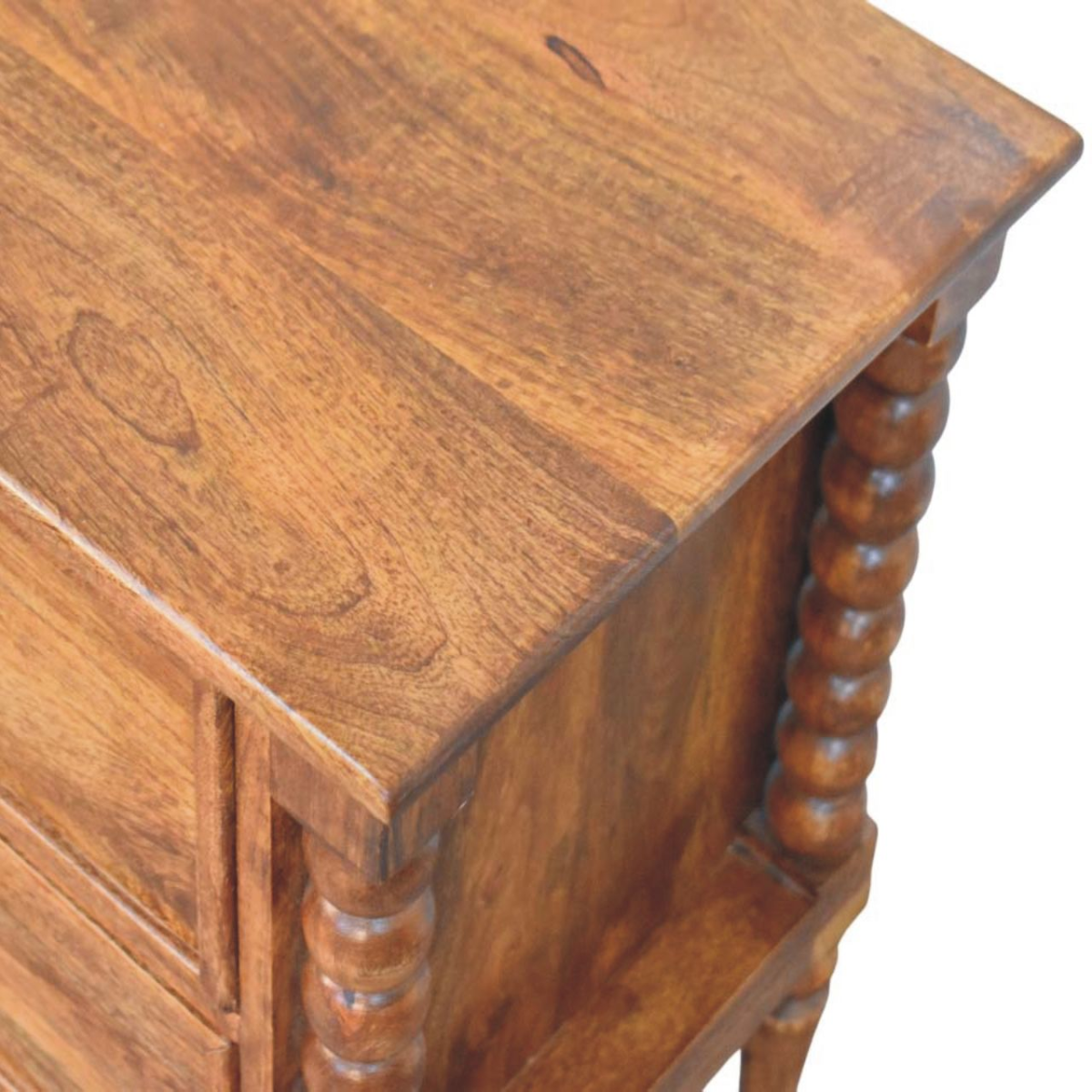 Artisan Furniture Solid Wood Spindle Leg Amber Oak Nightstand, 2 Drawers, Brown
