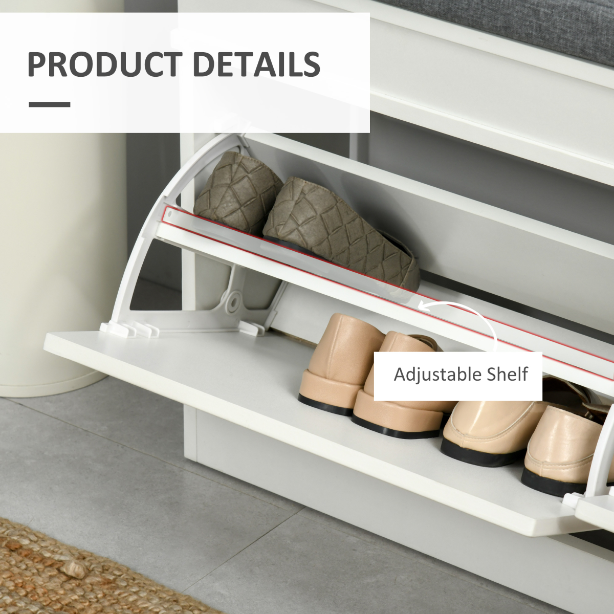 HOMCOM Shoe Storage Bench with Seat Cushion Cabinet Organizer with 2 Drawers
