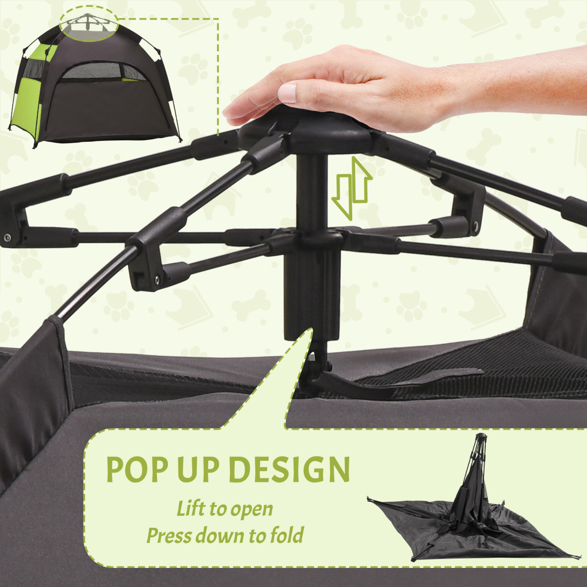 PawHut Foldable Dog Cat Tent with Waterproof Oxford Cloth, Carry Bag, Green