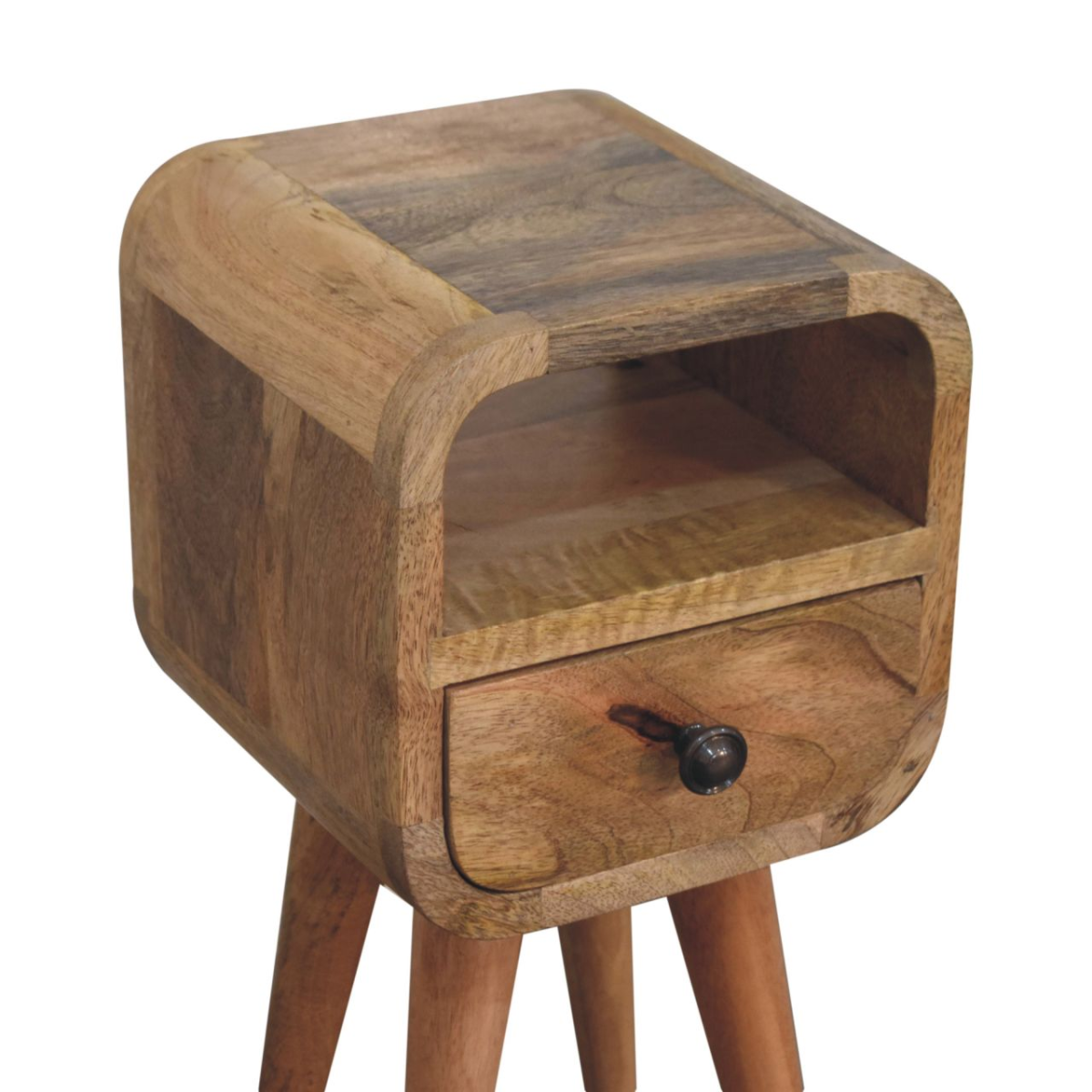 Artisan Furniture Solid Wood Extra Mini Oakish Curve Open Slot Bedside, 1 Drawer, Brown