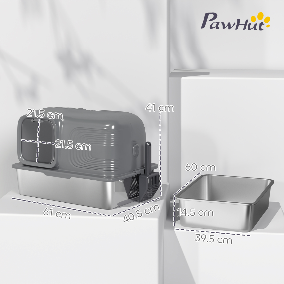 PawHut 65L XL Stainless Steel Litter Tray with Plasma Deodoriser System