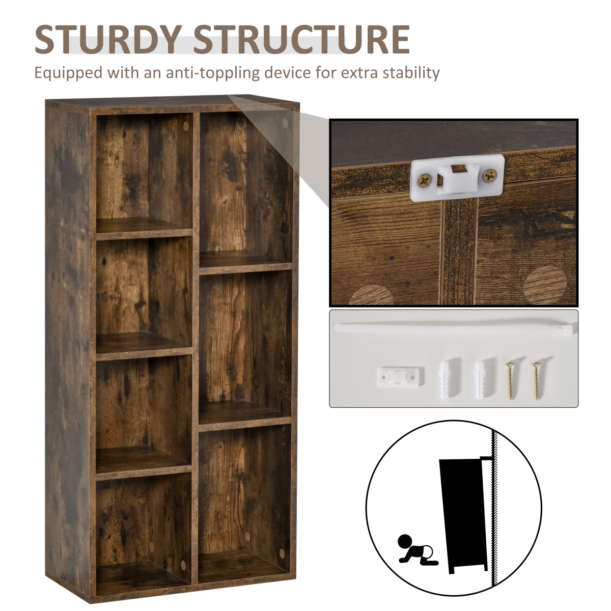 Bookcase IndustrialDisplay Cabinet Cube Storage Rustic Brown