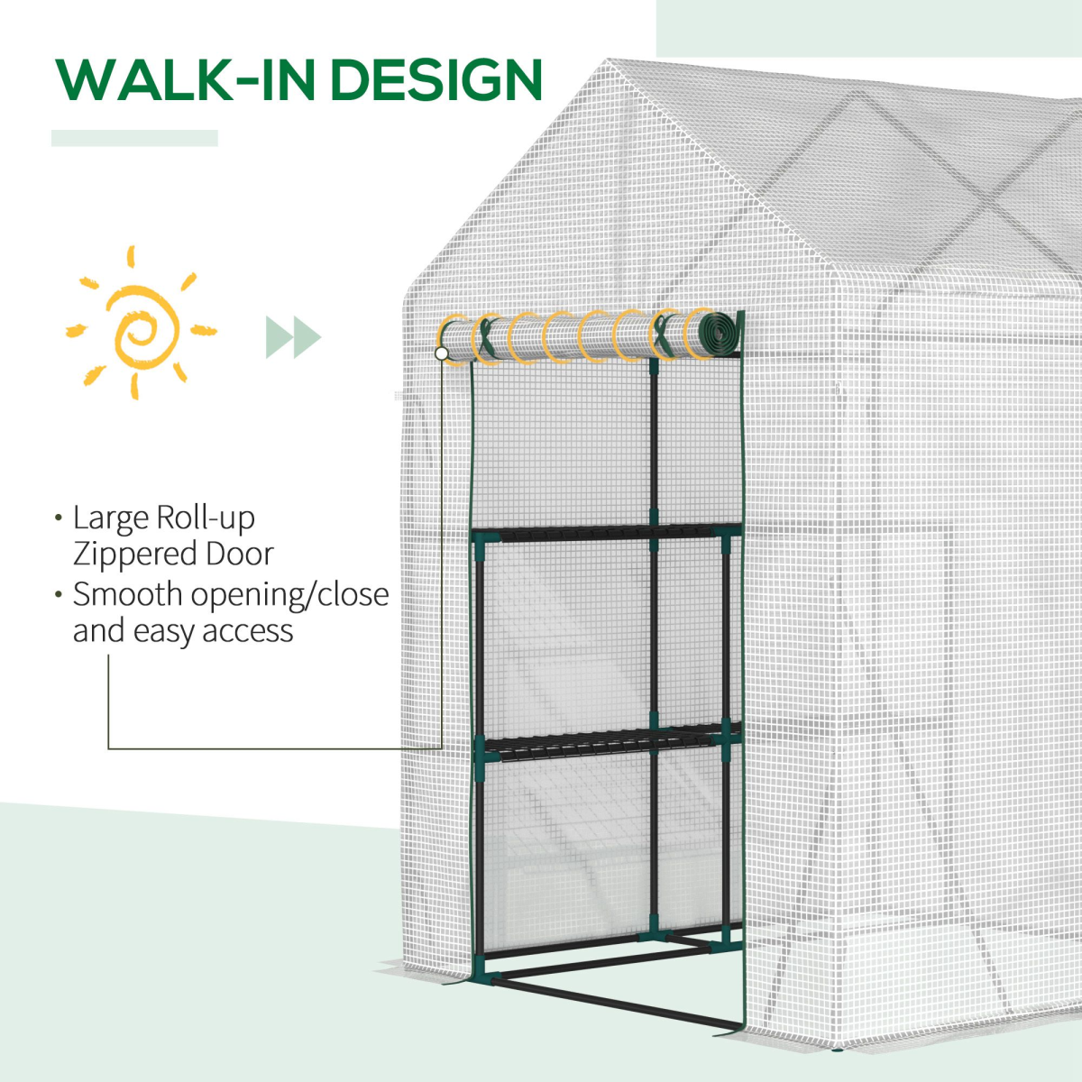 Greenhouse for Outdoor, Gardening 2 Tier Shelf, PE Cover, 143x143x195cm, Green