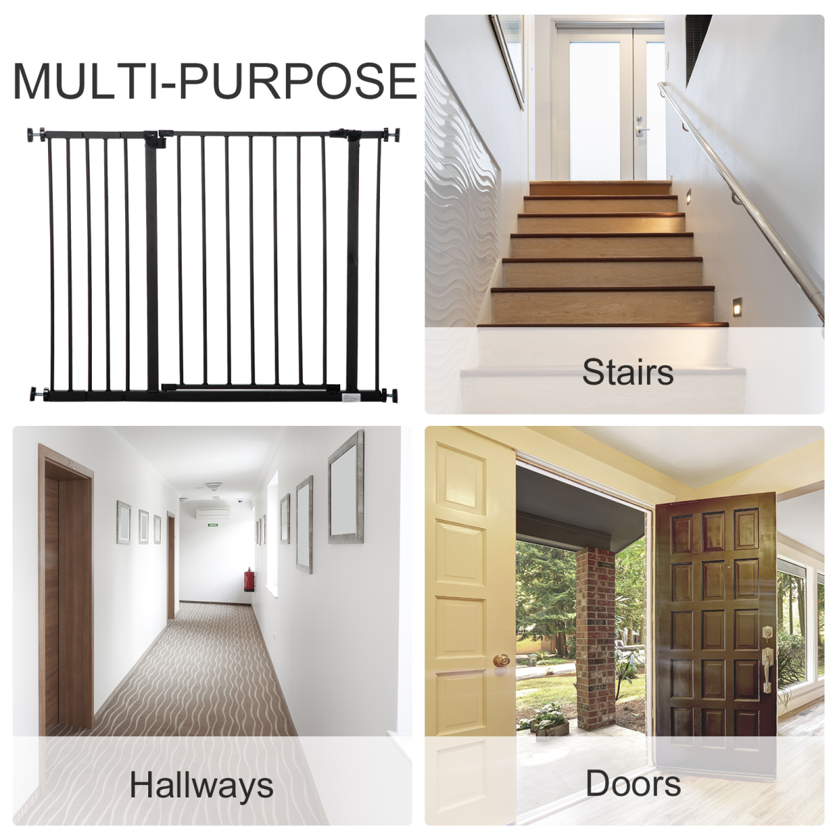 Pressure Fit Dog Gate Pet Barrier for stairs doorway, 76-107cm Width Black