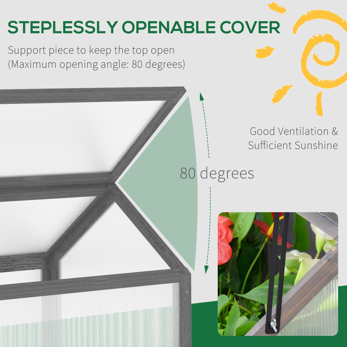 Wooden Cold Frame Greenhouse PC 90 x 52 x 50cm, Grey House,