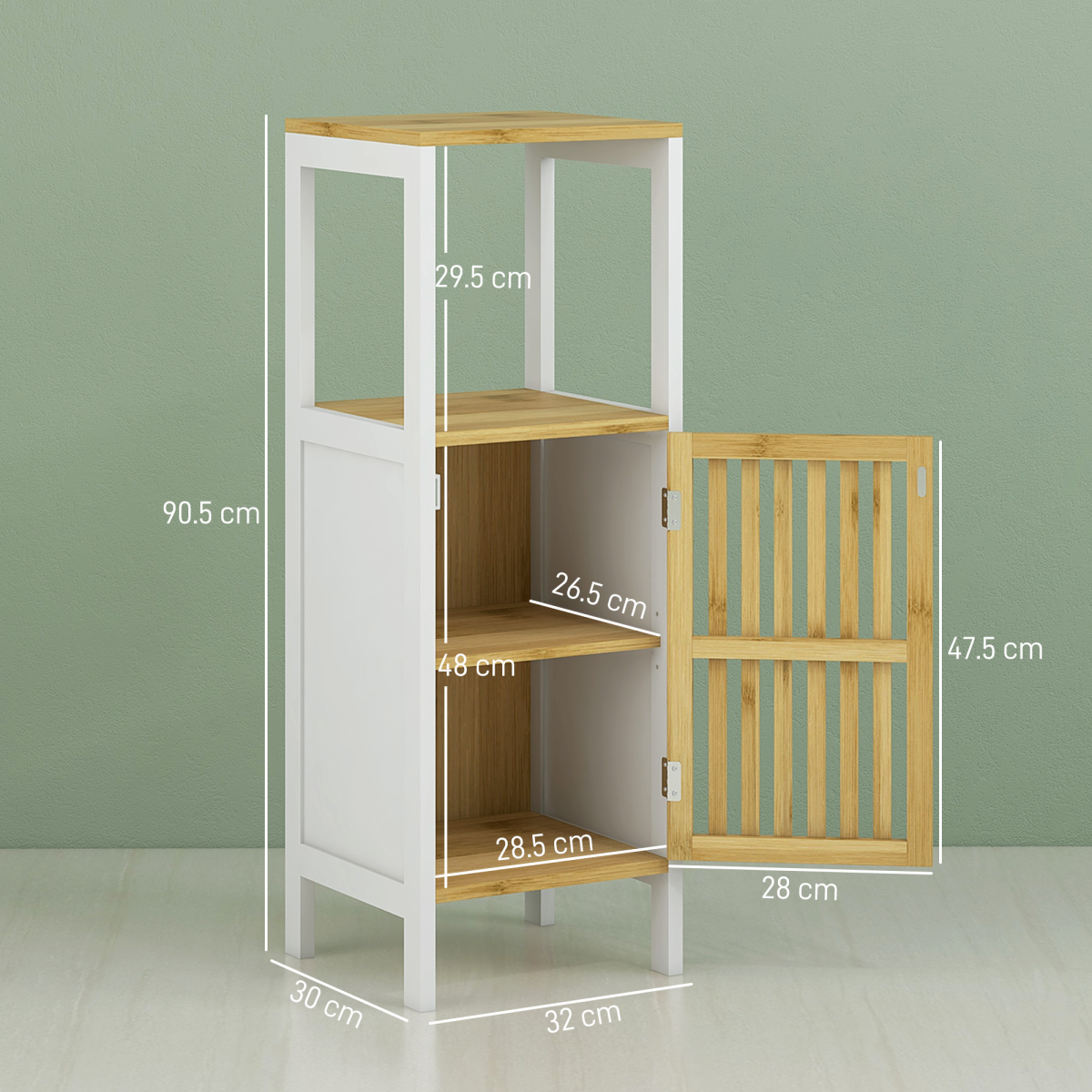 HOMCOM Bathroom Floor Cabinet Bamboo Bathroom Cupboard with Adjustable Shelf