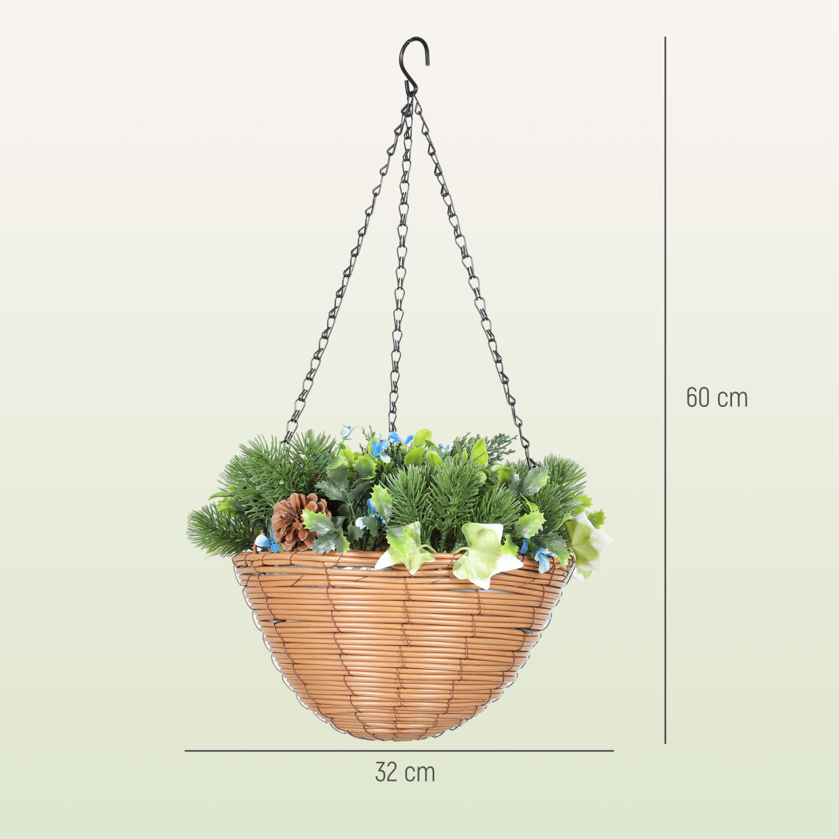 HOMCOM Artificial Flowers in Basket Set of 2 with PE Leaves and 18 Flowers