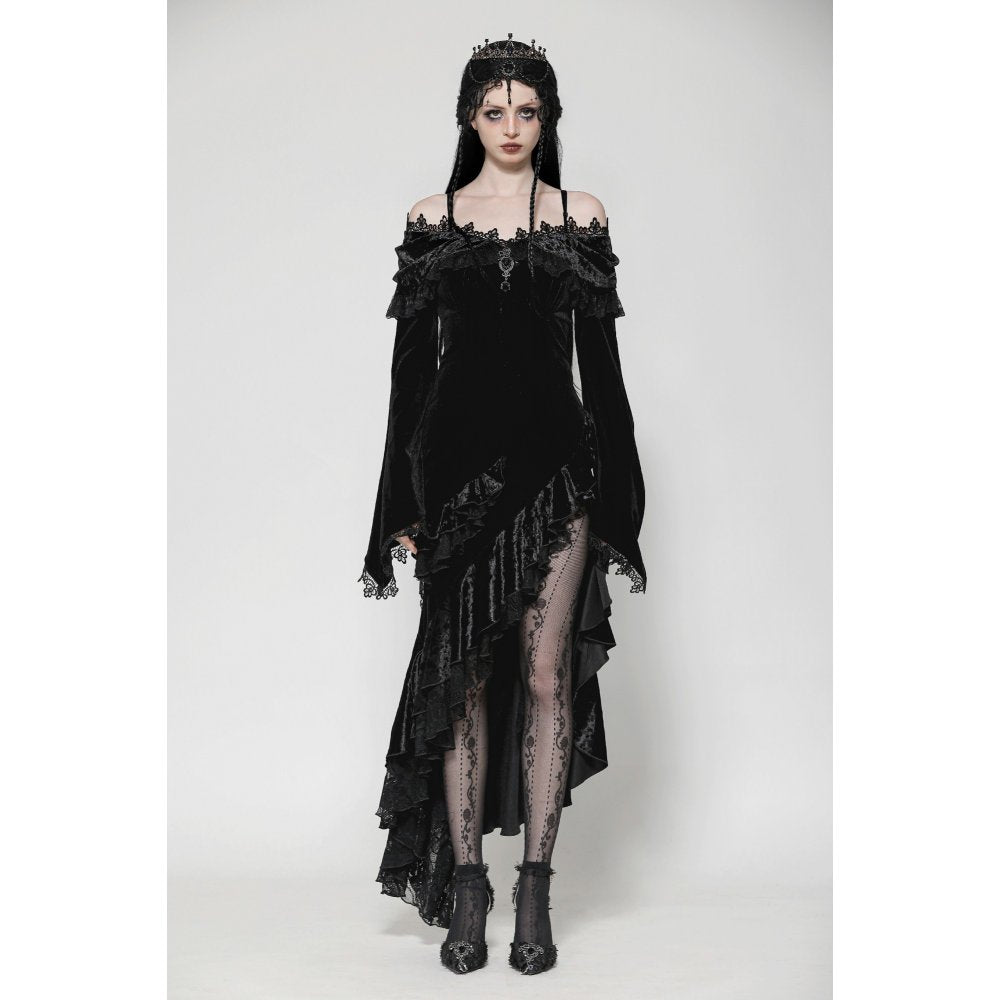 Dark in Love Kaia Midnight Mystique Velvet Ruffle Off-Shoulder Mermaid Dress