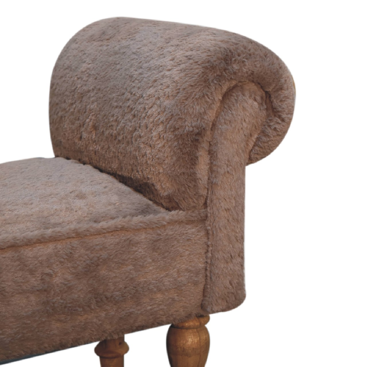Artisan Furniture Solid Wood Mocha Faux Fur Bedroom Bench