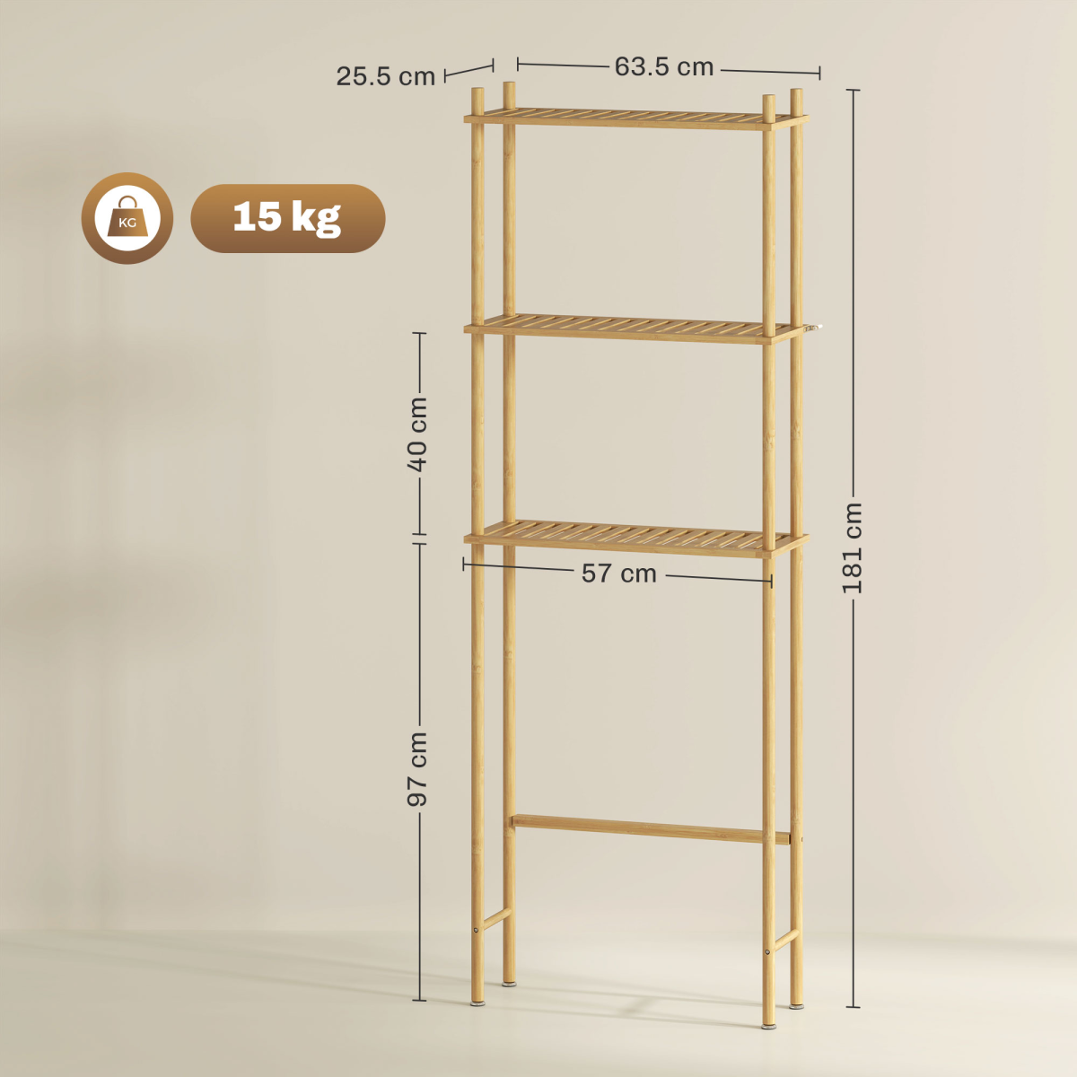 HOMCOM Bamboo Over Toilet Storage Unit with 3 Slatted Shelves, Natural