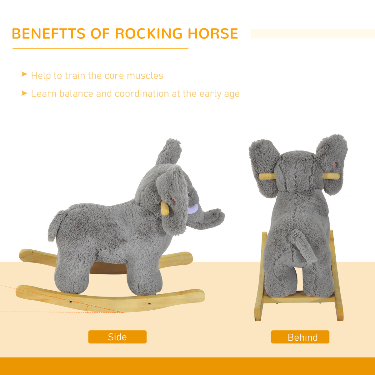 Ride on Elephant Rocker Children Rocking Horse Grey
