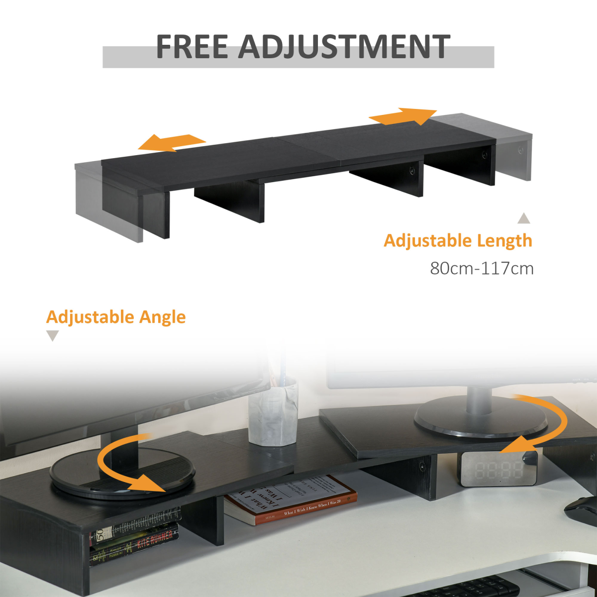 Monitor Stand Screen Riser w/ Adjustable Length for Two Laptop Max Vinsetto