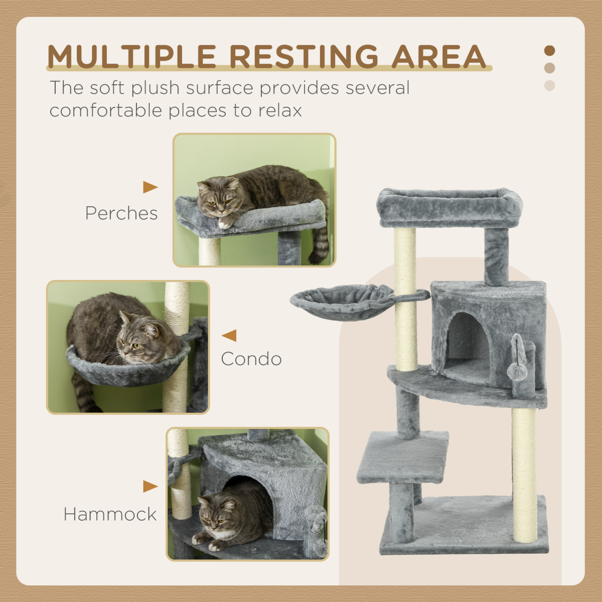 PawHut Cat Tree Tower Climbing  Activity Centre with Sisal Scratching Post Grey