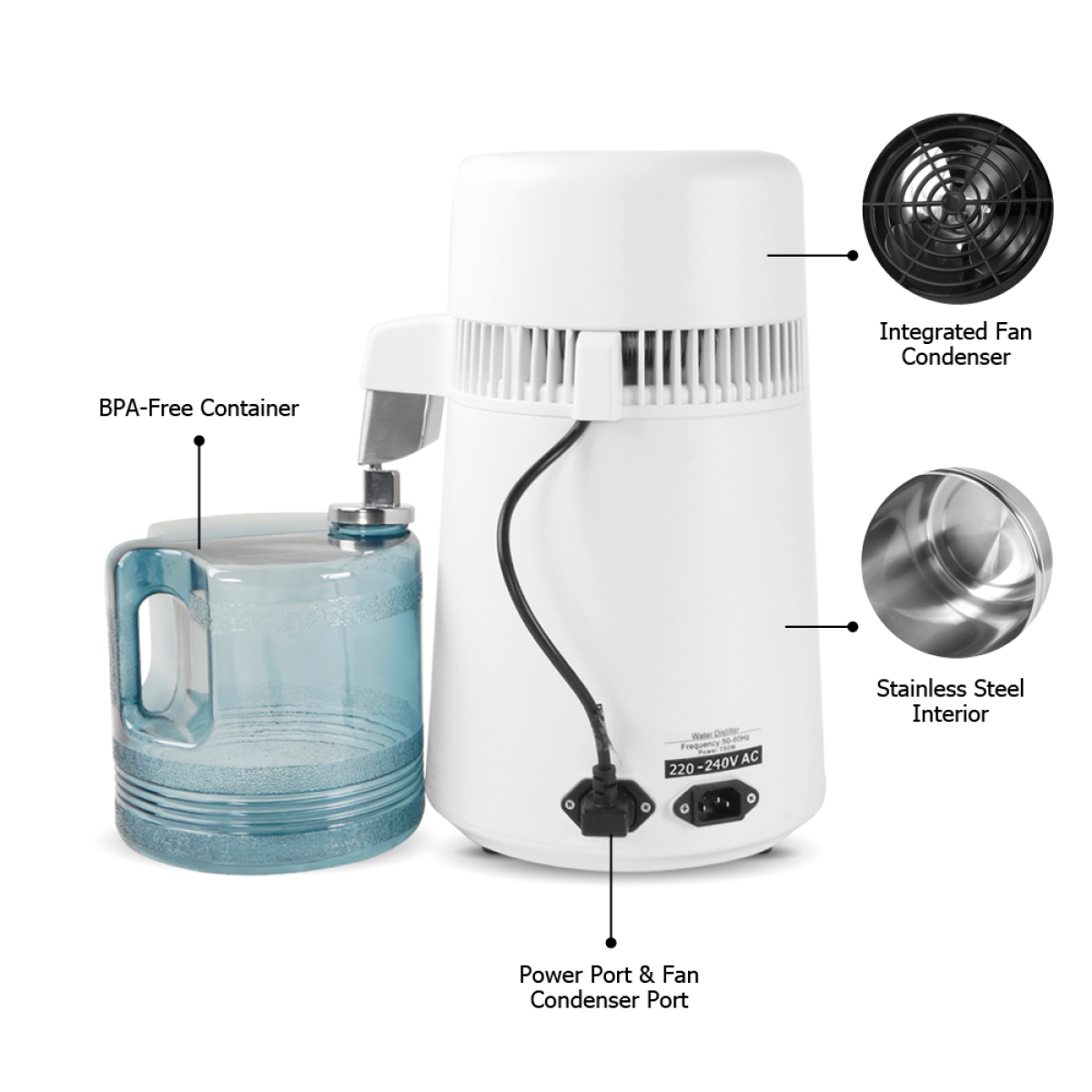 【Same Code：94286132】British Standard ZB-1 4L Distilled Water Machine 220V 750W with New Thermostat and Plastic Bottle (Natural Color)