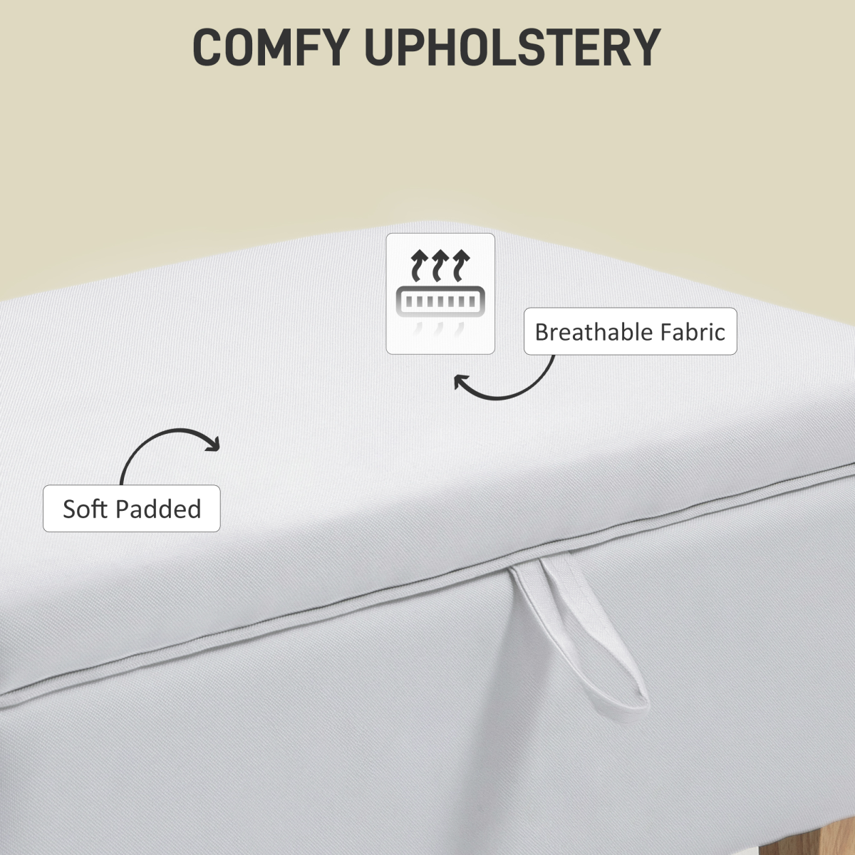 HOMCOM Linen Storage Ottoman Storage Box Footstool with Rubberwood Legs Cream