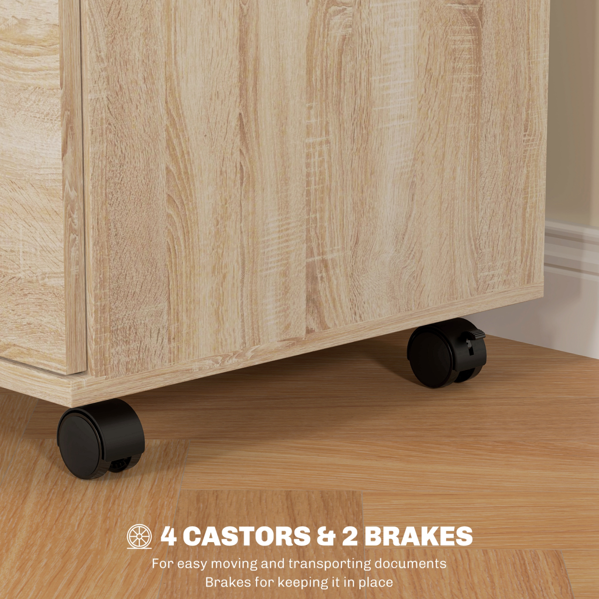 HOMCOM Pedestal Office Mobile Filing Cabinet 2 Drawer Wooden Storage Oak