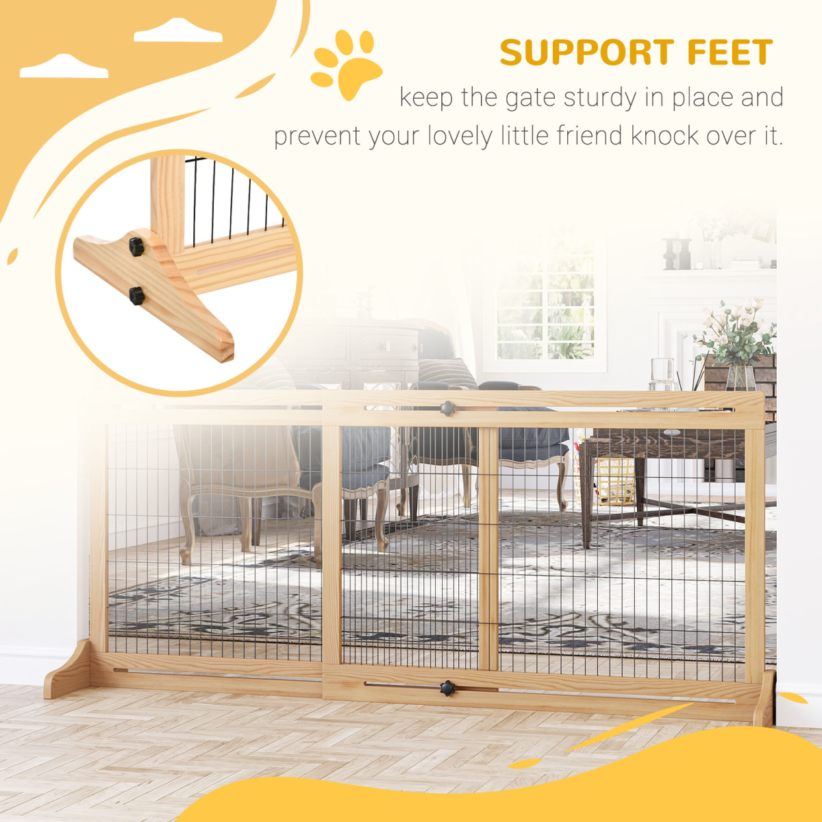 Adjustable Wooden Pet Gate Freestanding Dog Barrier for Doorway Pawhut