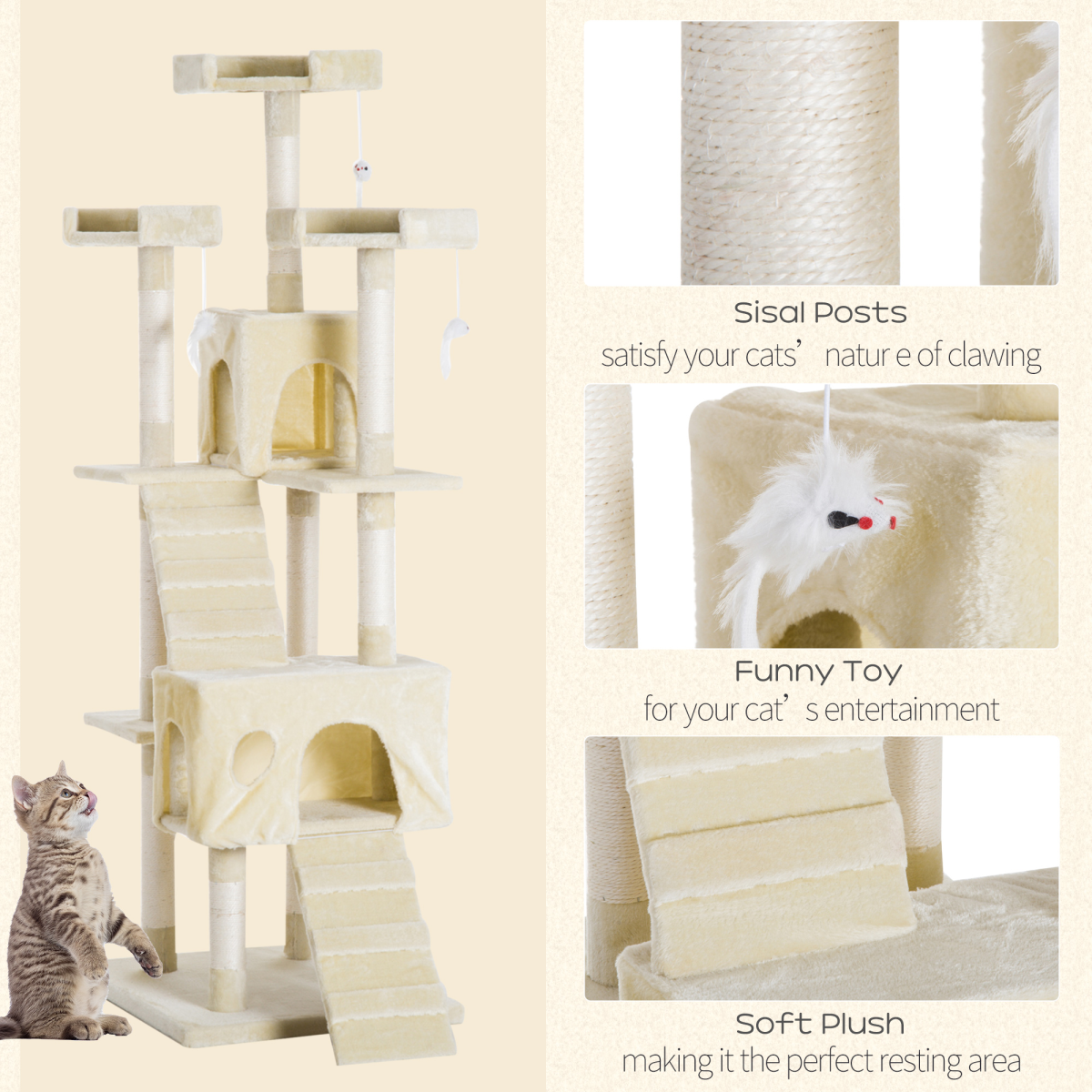 Condo Furniture Scratcher Post Pet Cat Tree Kitten Bed House Play Toy Ladder
