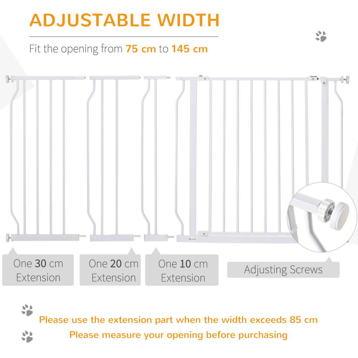 Pet Safety Gate Dog Barrier Dog Metal Pet Barrier, for Doorways - White
