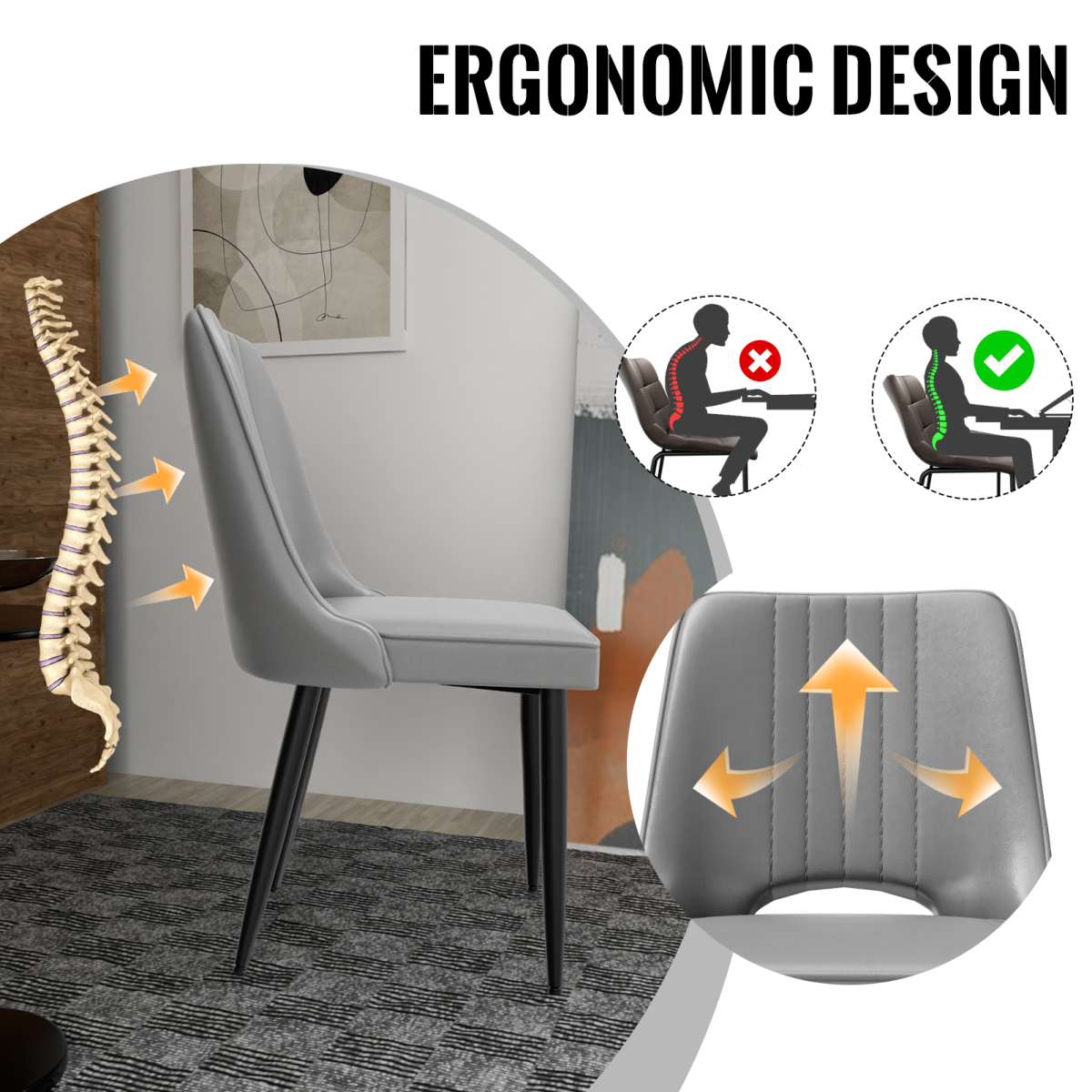 Dining Chairs with Cut-Out Backrest, Modern Kitchen Chair, Scandinavian Faux Leather Chair with High Back for Living Room Kitchen