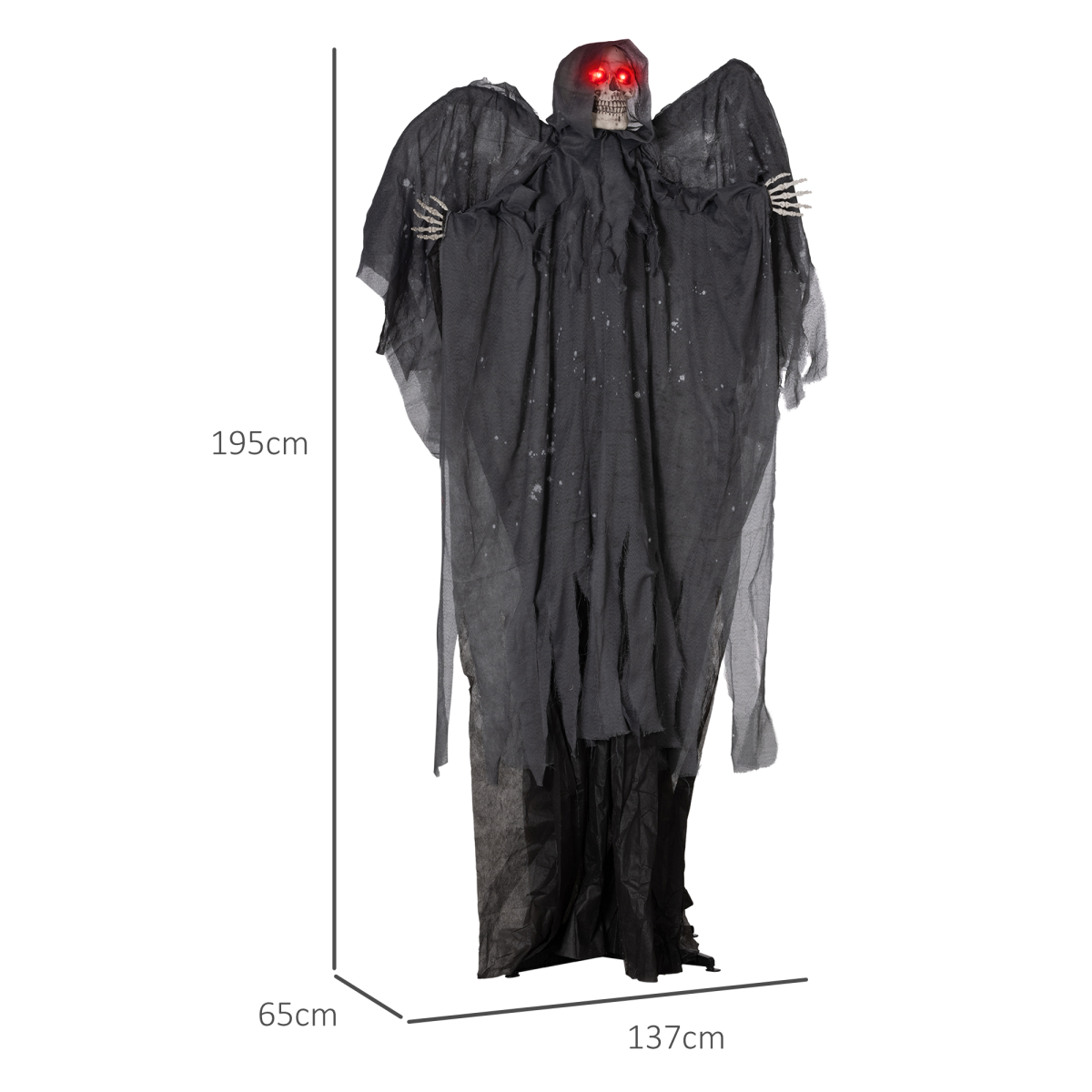 HOMCOM Winged Grim Reaper Animatronic Prop w/ Light Up Eyes, for Haunted House