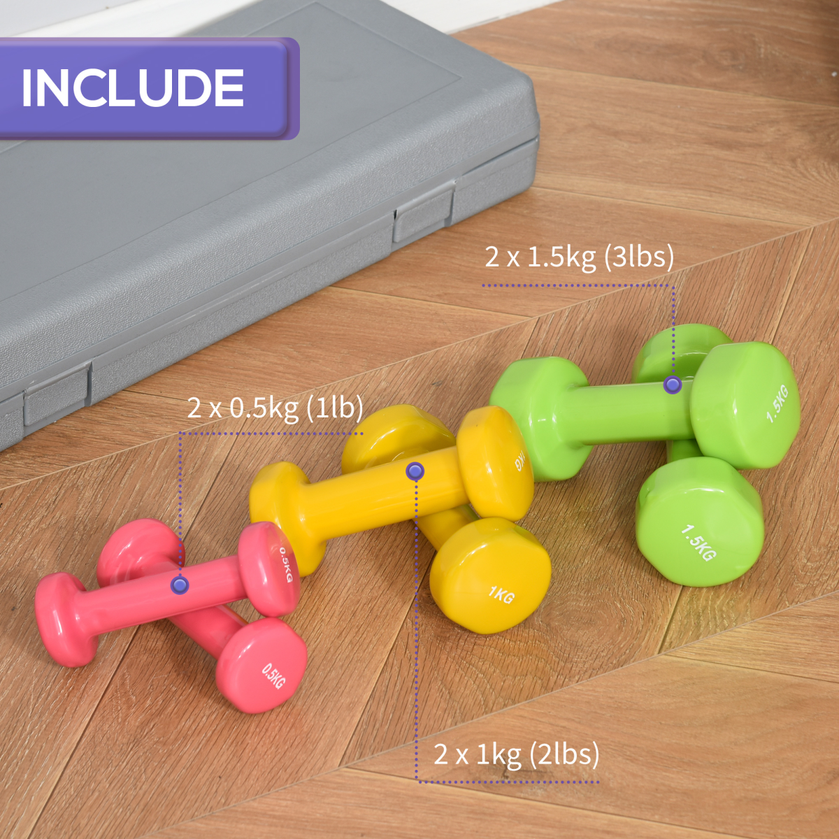 HOMCOM 6kg Dumbbell Fitness Weights Set for Men and Women, Home Gym Workout