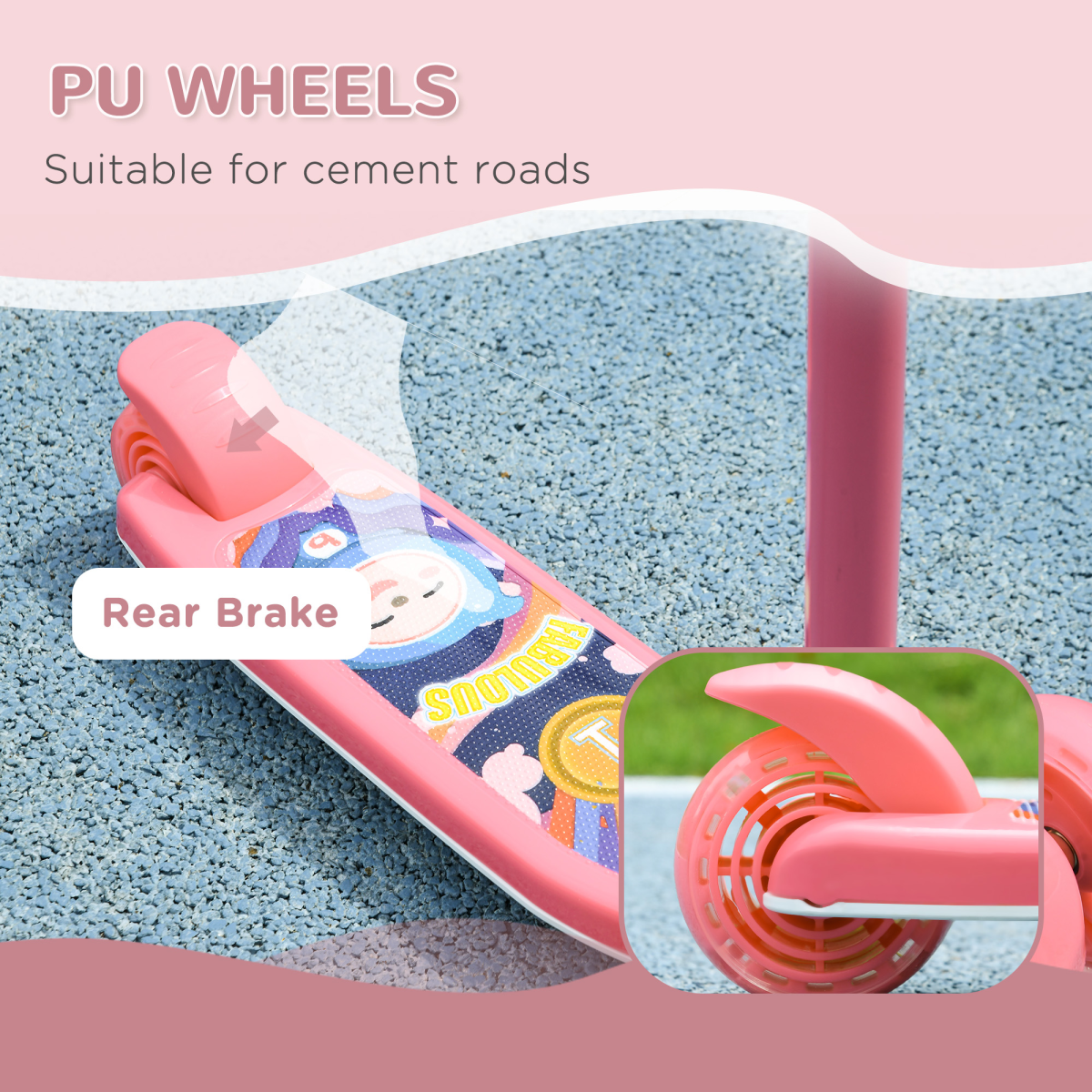 AIYAPLAY Kids 3 Wheel Scooter for 2-6 Years Old w/ Adjustable Height, Pink