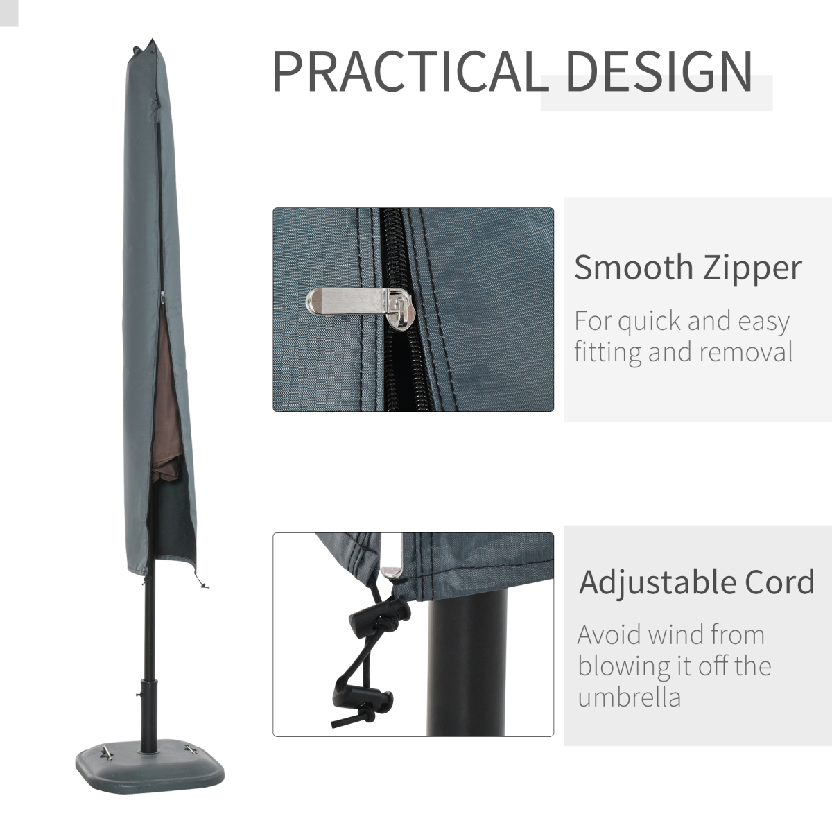 Garden Offset Umbrella Parasol Waterproof Cover-Grey
