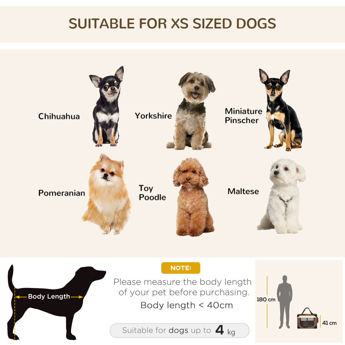 60cm Foldable Pet Carrier w/ Cushion for Mini Dogs and Cats - Brown Pawhut