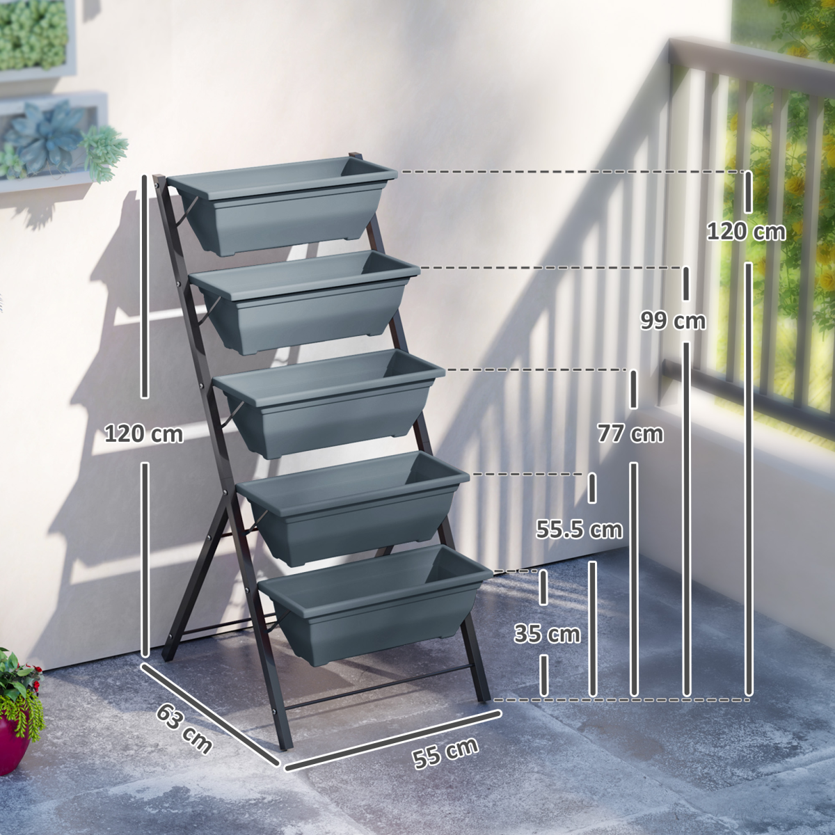 Outsunny 5-Tier Raised Garden Bed, Ladder Planter with 5 Removable Boxes
