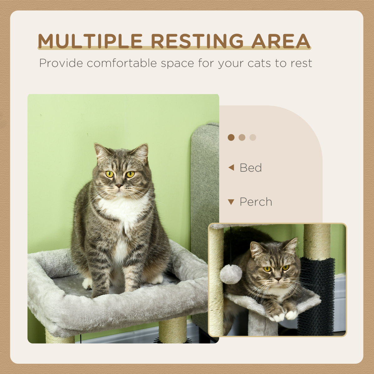 PawHut Small Cat Tree Tower with Scratching Posts, Bed, Perch, Self Groomer, Toy
