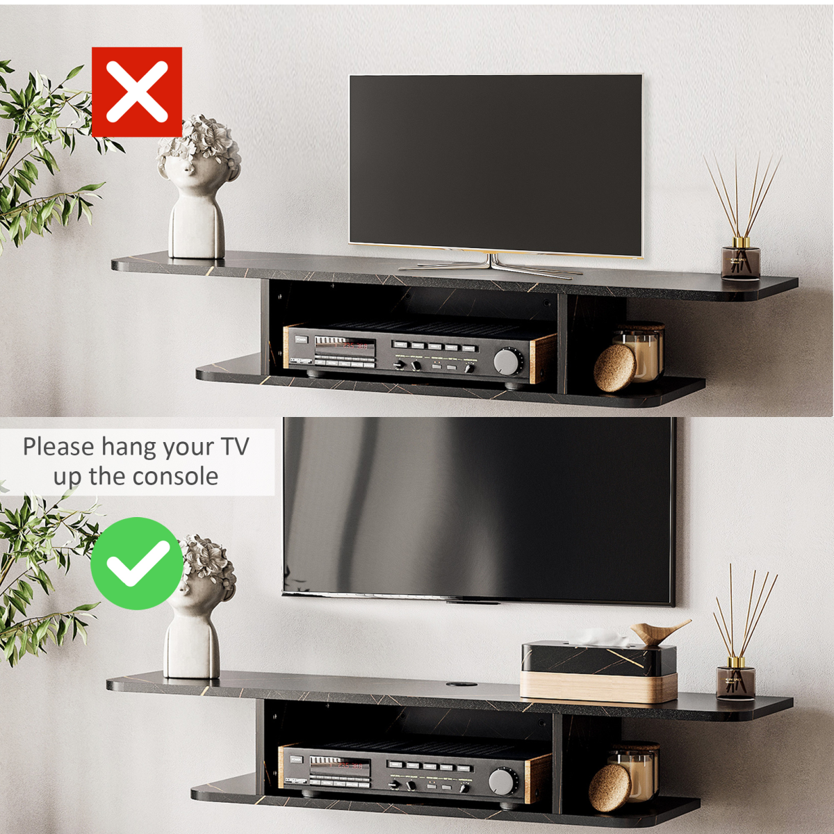 HOMCOM Wall Mounted TV Stand Entertainment Unit with Storage Shelf, Black