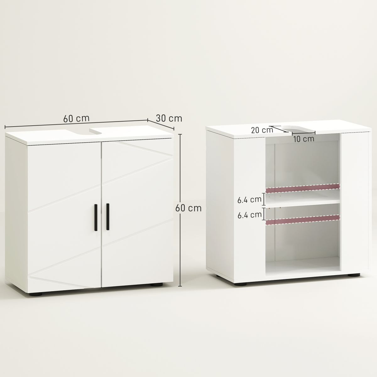 kleankin Bathroom Vanity Unit, Under Sink Cabinet with Shelf, White