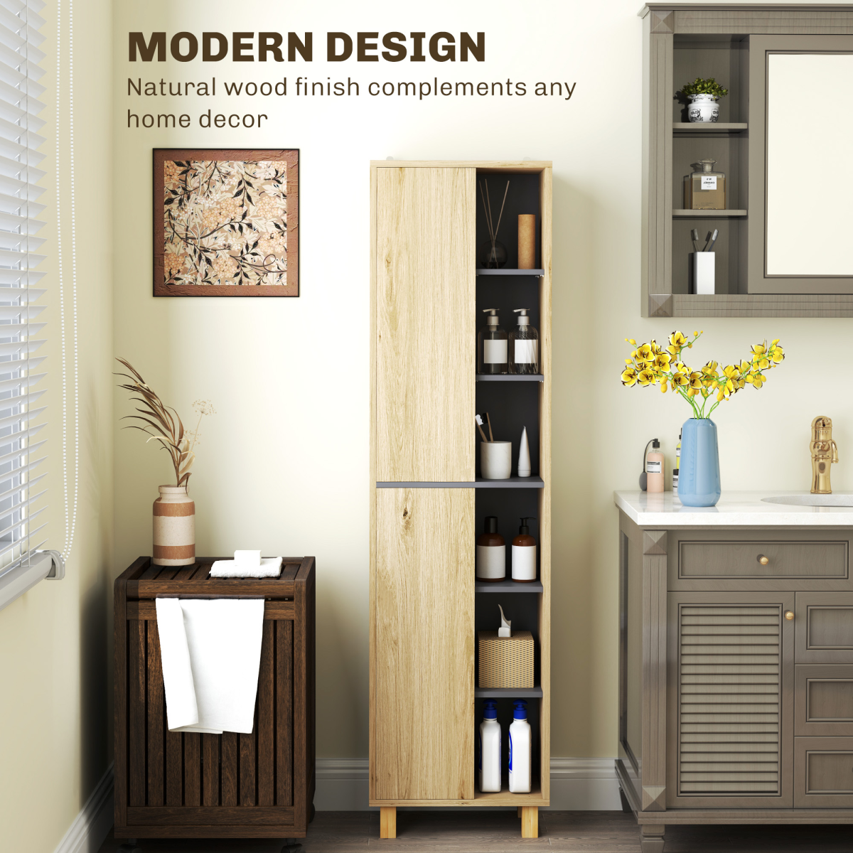 HOMCOM Bathroom Storage Unit with 6 Open Compartments and 6 Shelves