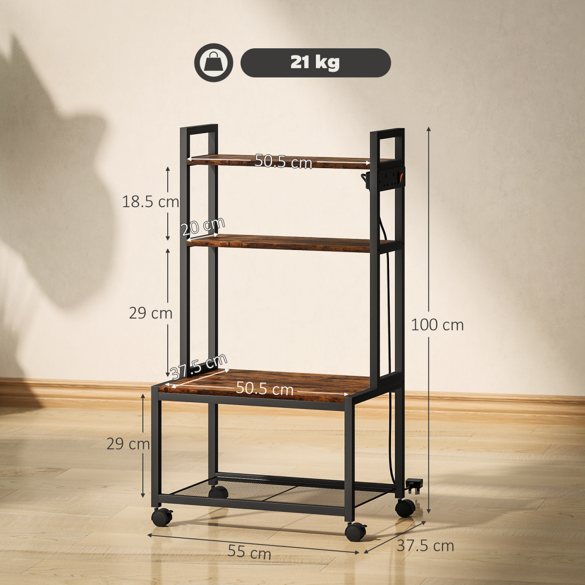 HOMCOM 4-Tier Mobile Printer Stand with Power Outlets for Home Office