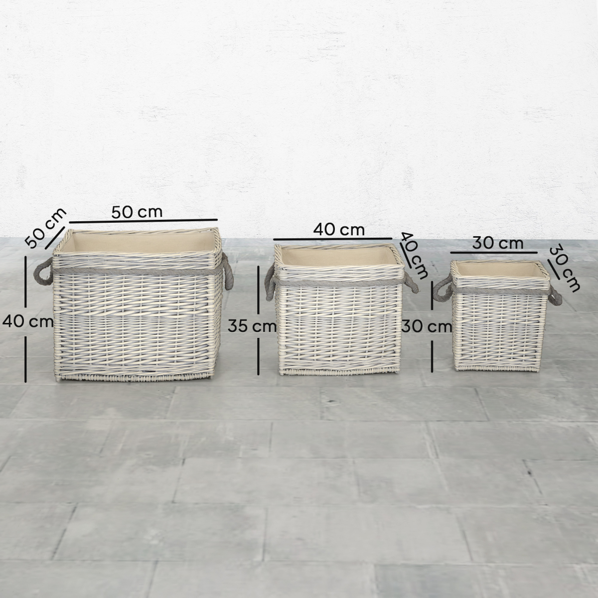 Outsunny Set of 3 Wicker Log Basket with Liner and Rope Handles, Beige