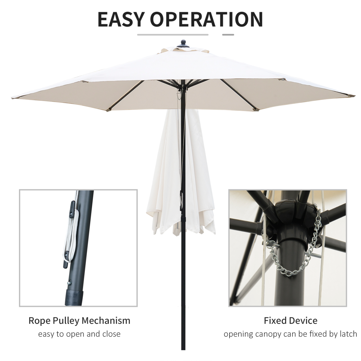 ?2.8m Patio Umbrella Parasol Outdoor Table Umbrella 6 Ribs Manual Push