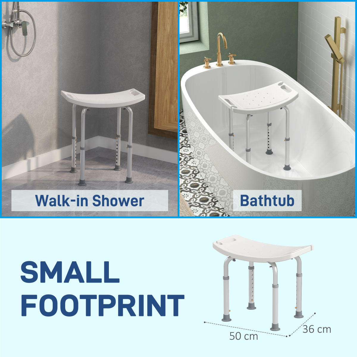 Mobility Shower and Bath Stool Bench with Non-Slip Aluminum Frame HOMCOM