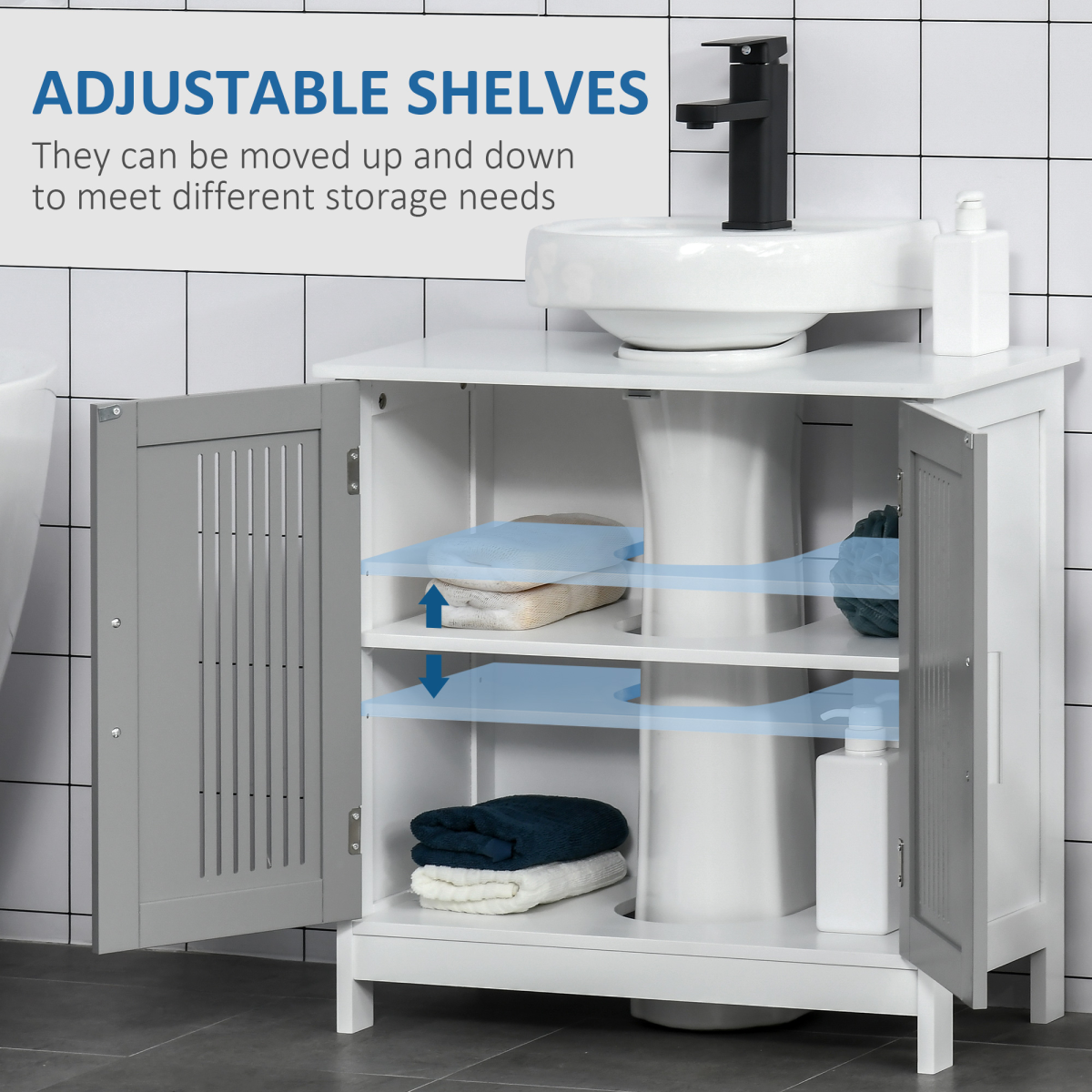 Modern Under Sink Cabinet with 2 Doors, Bathroom Vanity Unit, White